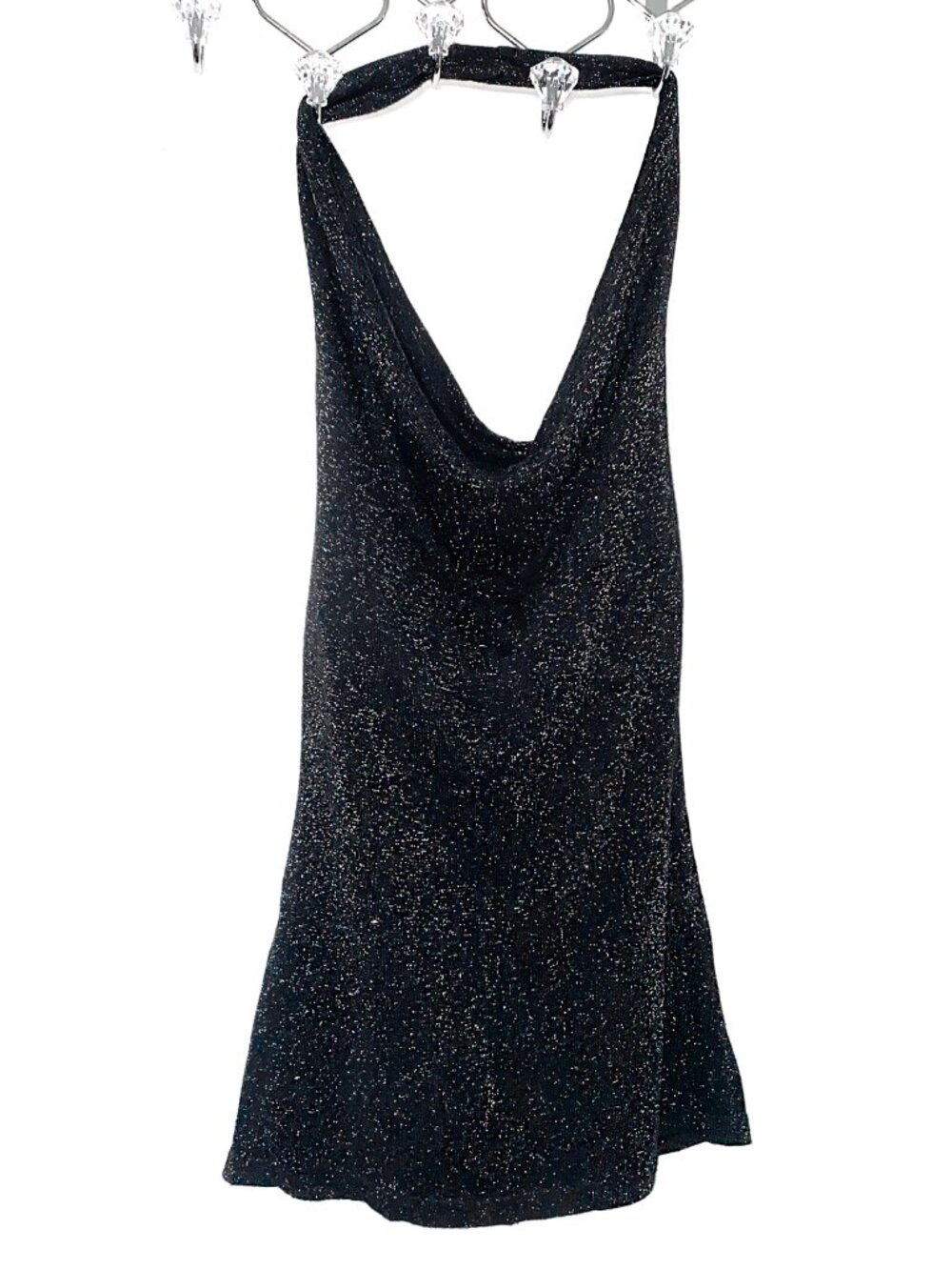 INC y2k 2000s black cowl neck shimmery sparkle knit halter top - Picture 4 of 4